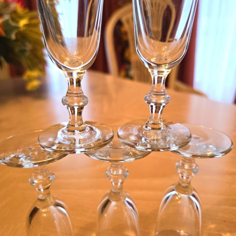 Vintage 5-Piece Mid-Century Ribbed Rim Cordial Glasses Ornate Stemware
